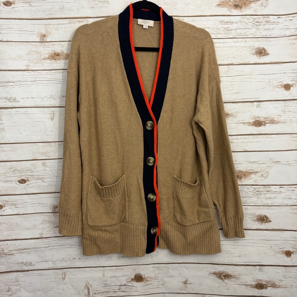 Loft Brown Chunky Knit Button Pocket Cardigan Sweater